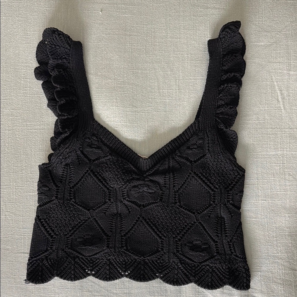 Chelsea & Violet Black Ruffle Knit Crop Top